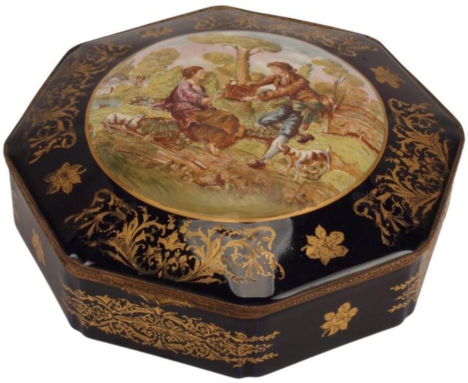 Appraisal: Sevres style porcelain octagonal box some gilt loss approx h