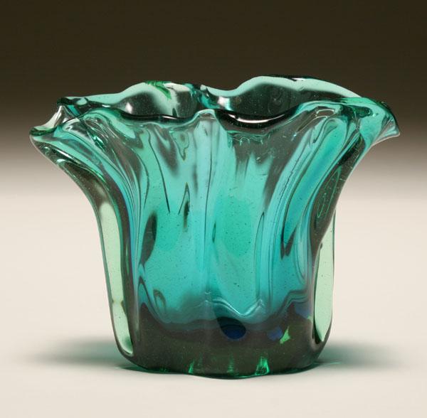 Appraisal: Venini Sommerso vase designed by Fulvio Bianconi Heavy green wavy