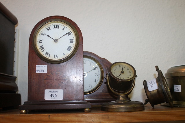 Appraisal: TWO SMALL EDWARDIAN MAHOGANY MANTEL CLOCKS with inlaid decoration together