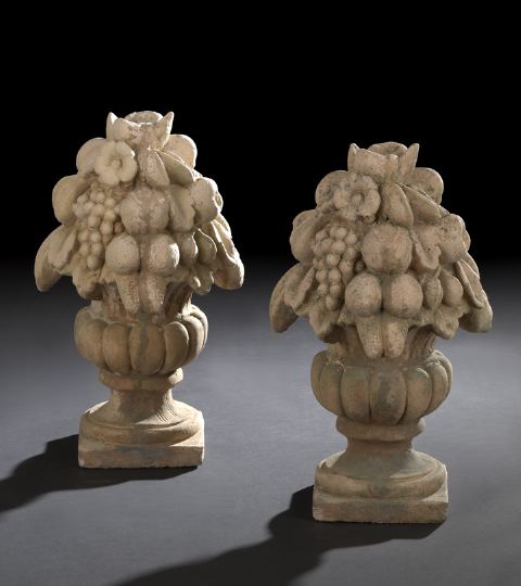 Appraisal: Large Pair of French Terra Cotta Ornaments cast in the