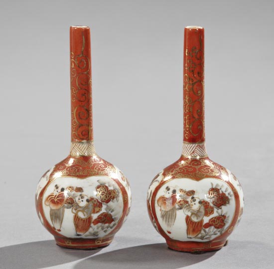 Appraisal: Pair of Japanese Meiji Porcelain Tall-Neck Cabinet Vases fourth quarter