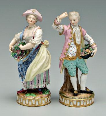 Appraisal: Pair Meissen figurines man and woman each carrying flowers he