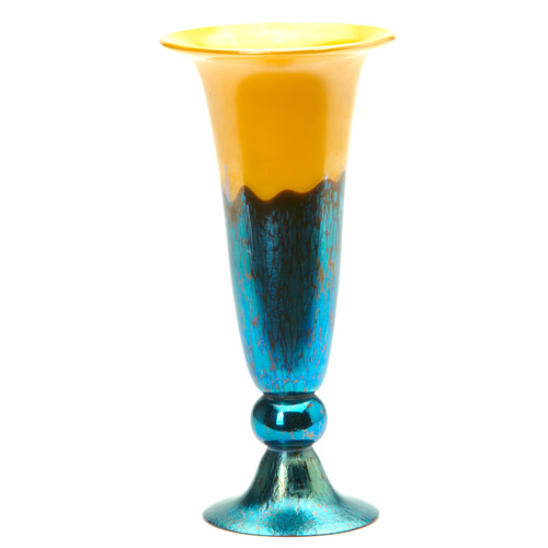 Appraisal: BOHEMIAN Art Deco vase in blue oil spot iridescence and