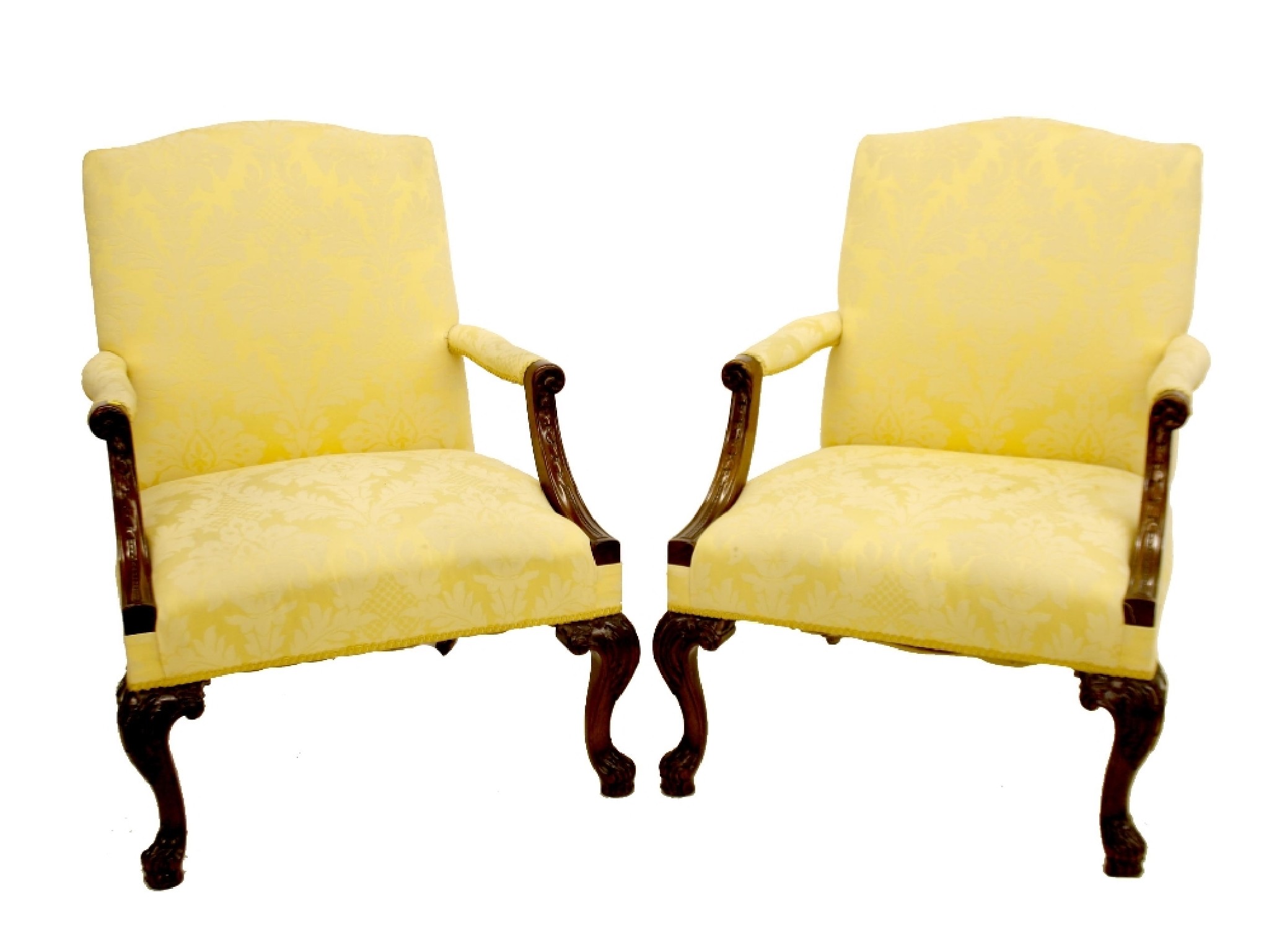 Appraisal: Good pair of Georgian style Gainsborough chairs with carved arms