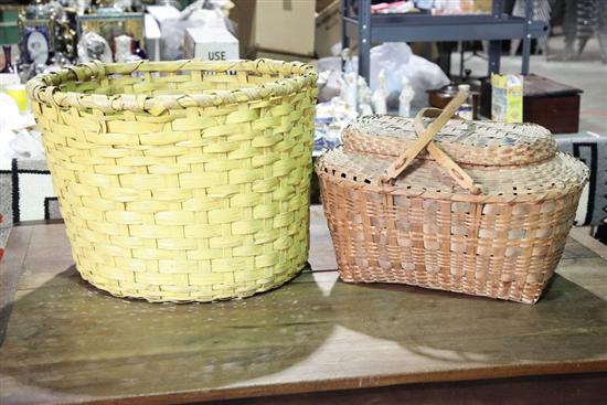 Appraisal: TWO BASKETS Including one lidded double handled woven Indian basket