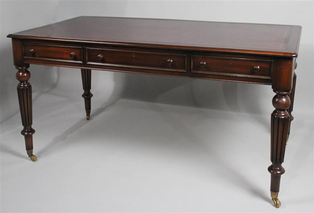 Appraisal: ENGLISH WILLIAM IV STYLE MAHOGANY AND LEATHER LIBRARY TABLE having