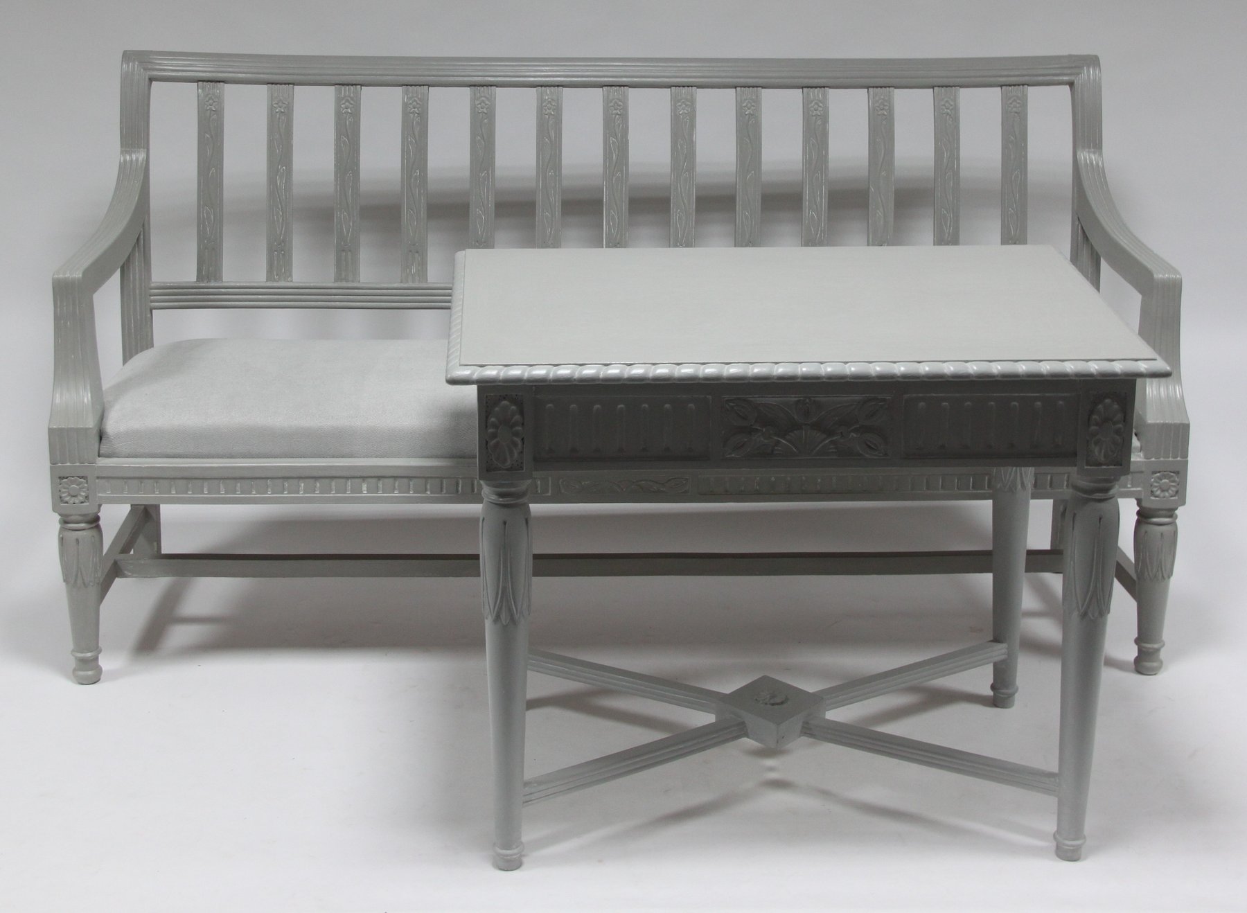 Appraisal: A Swedish carved and painted bench with slat back open