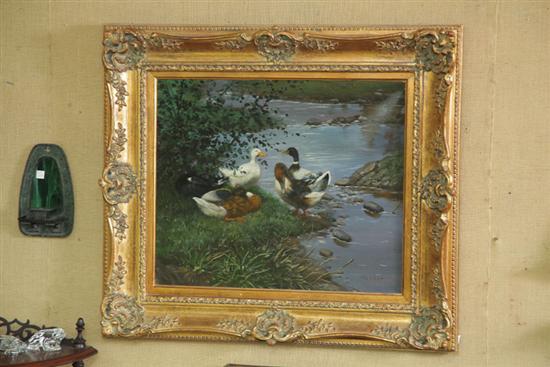 Appraisal: OIL ON CANVAS Depicting ducks on a waters edge Signed