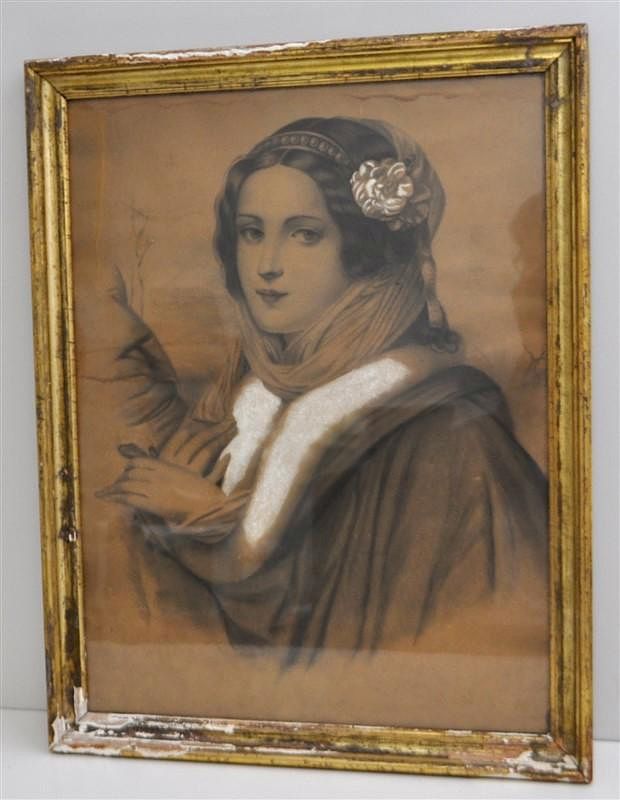 Appraisal: ANTIQUE CHARCOAL PASTEL PORTRAIT YOUNG BEAUTY th c Victorian c