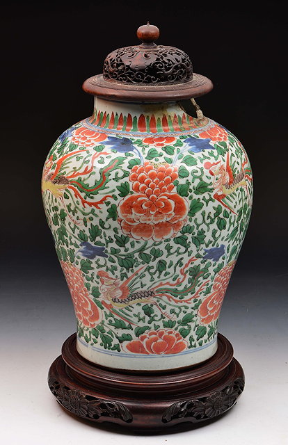 Appraisal: A Chinese polychrome baluster vaselate Mingdecorated with phoenix and peonies