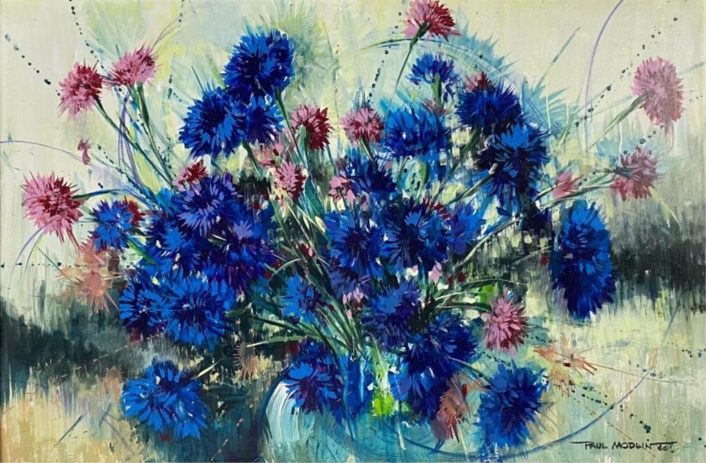 Appraisal: Paul Modlin Corn Flowers Oil On BoardFrame x