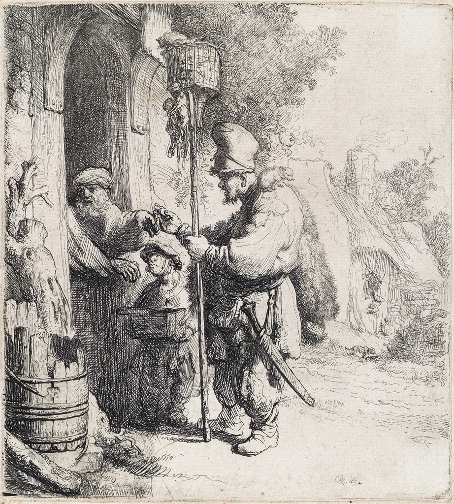 Appraisal: REMBRANDT VAN RIJN The Rat Catcher Etching and drypoint x