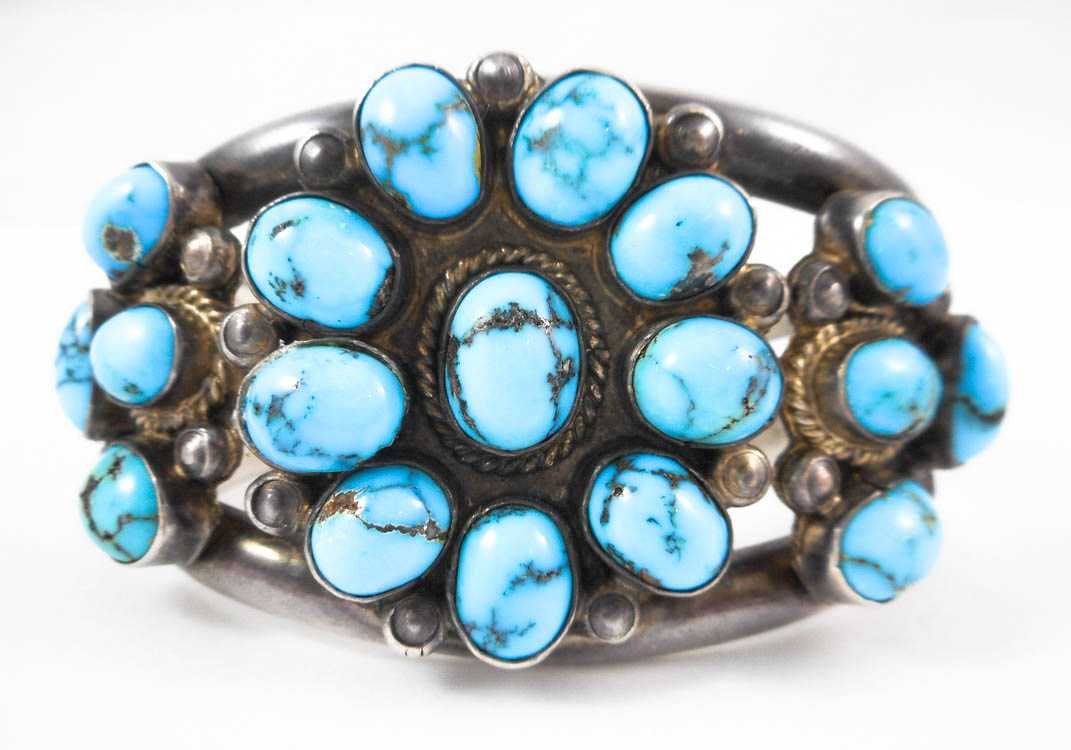 Appraisal: NATIVE AMERICAN SILVER AND TURQUOISE BRACELET the cuff bracelet set