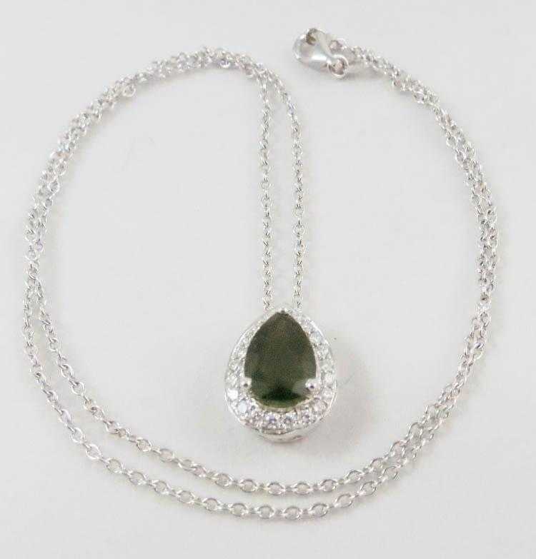 Appraisal: LAB CREATED EMERALD AND DIAMOND PENDANT NECKLACE with appraisal Suspended