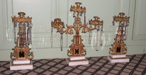 Appraisal: Title -part Mantel Garniture with marble bases red glass additions