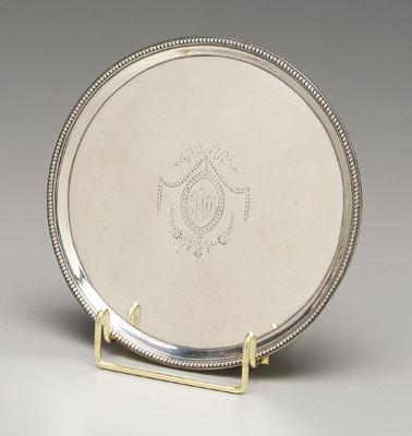 Appraisal: George III English silver salver round with beaded border scroll