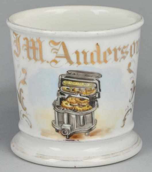 Appraisal: Small Machine with Exposed Gears Shaving Mug Description Gilt name