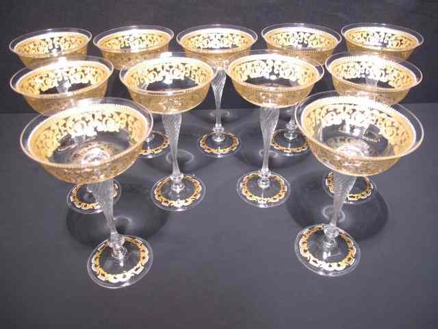 Appraisal: Eleven fine gilt and enamel jewel decorated Venetian stemware glasses