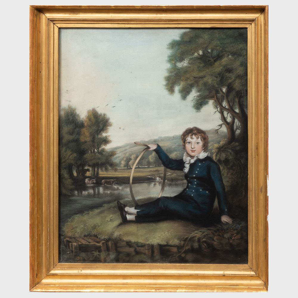 Appraisal: English School Boy with a Hoop Pastel on paper mounted