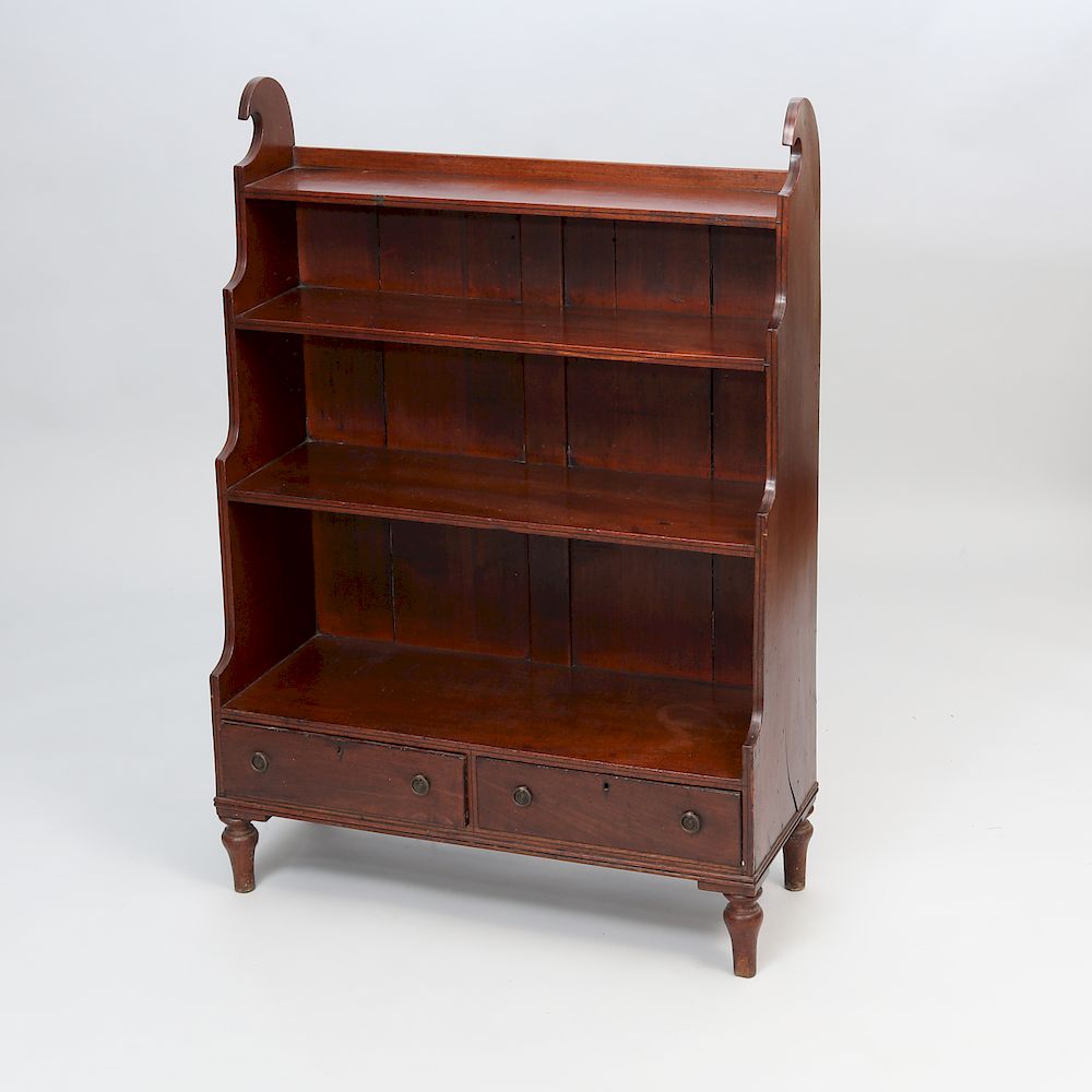 Appraisal: Late Regency Mahogany and Ebony Strung Dwarf Bookcase Three shelves