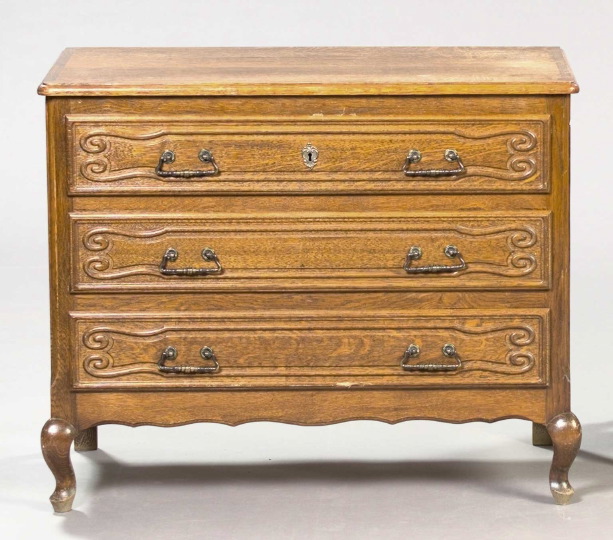 Appraisal: Provincial Louis XV-Style Oak Commode the rounded rectangular top above