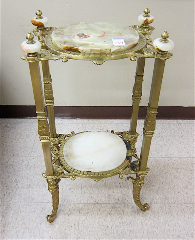 Appraisal: LATE VICTORIAN BRASS AND ONYX MARBLE PLANT STAND American c