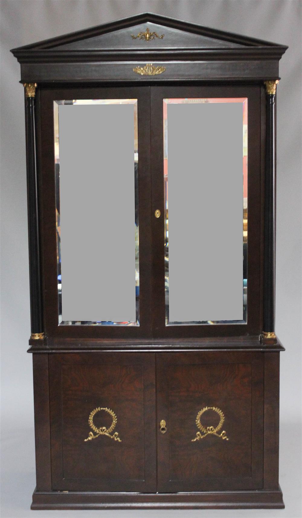 Appraisal: EMPIRE STYLE BRASS MOUNTED EBONIZED AND BURL VENEER MIRROR DOOR