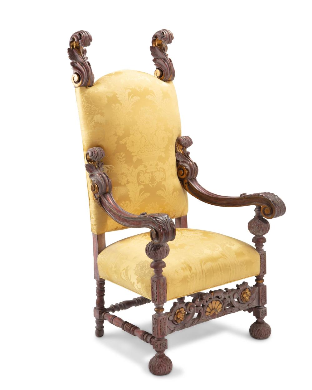 Appraisal: A large Baroque-style carved wood armchair th Century With a