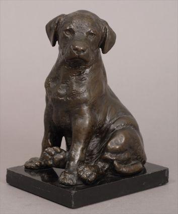 Appraisal: BRONZE HOLLOW-CAST FIGURE OF A SEATED LABRADOR PUP Indistinctly signed