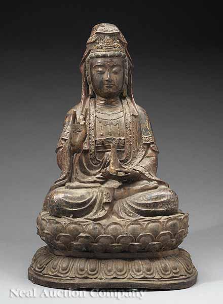 Appraisal: A Sino Tibetan Polychrome Bronze Seated Figure th c probably