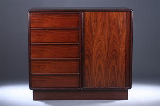 Appraisal: DANISH MODERN ROSEWOOD CHEST OF DRAWERS th century with tamboured