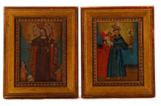 Appraisal: Pair of Spanish Colonial Retablos on Tin Framed Pair of