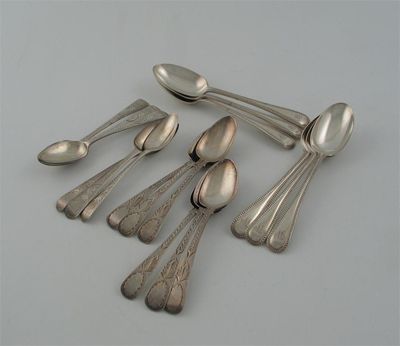 Appraisal: A set of six George III Exeter-made bright-cut teaspoons with