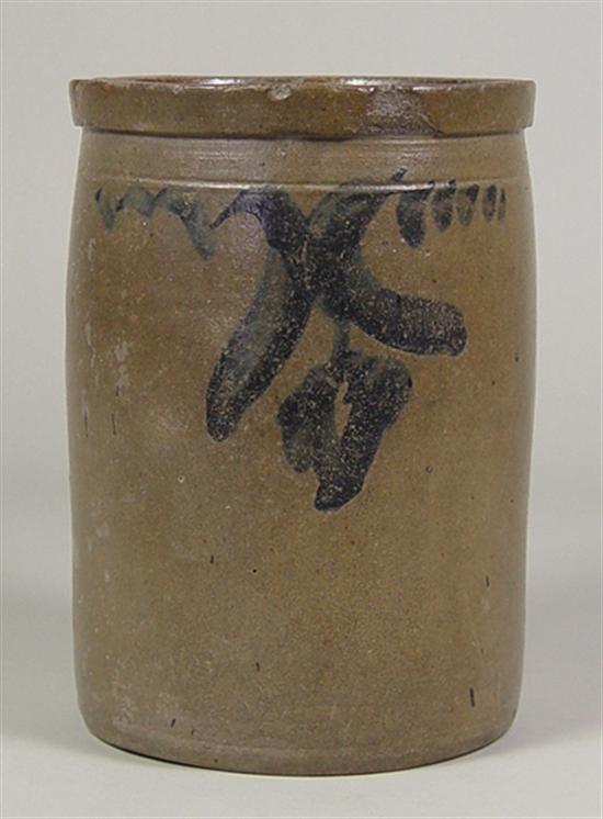 Appraisal: Solomon Bell Stoneware Crock Late th Century Freehand cobalt foliate