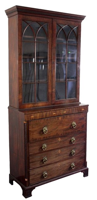 Appraisal: A Regency mahogany secretaire bookcase the dentil cornice above astragal