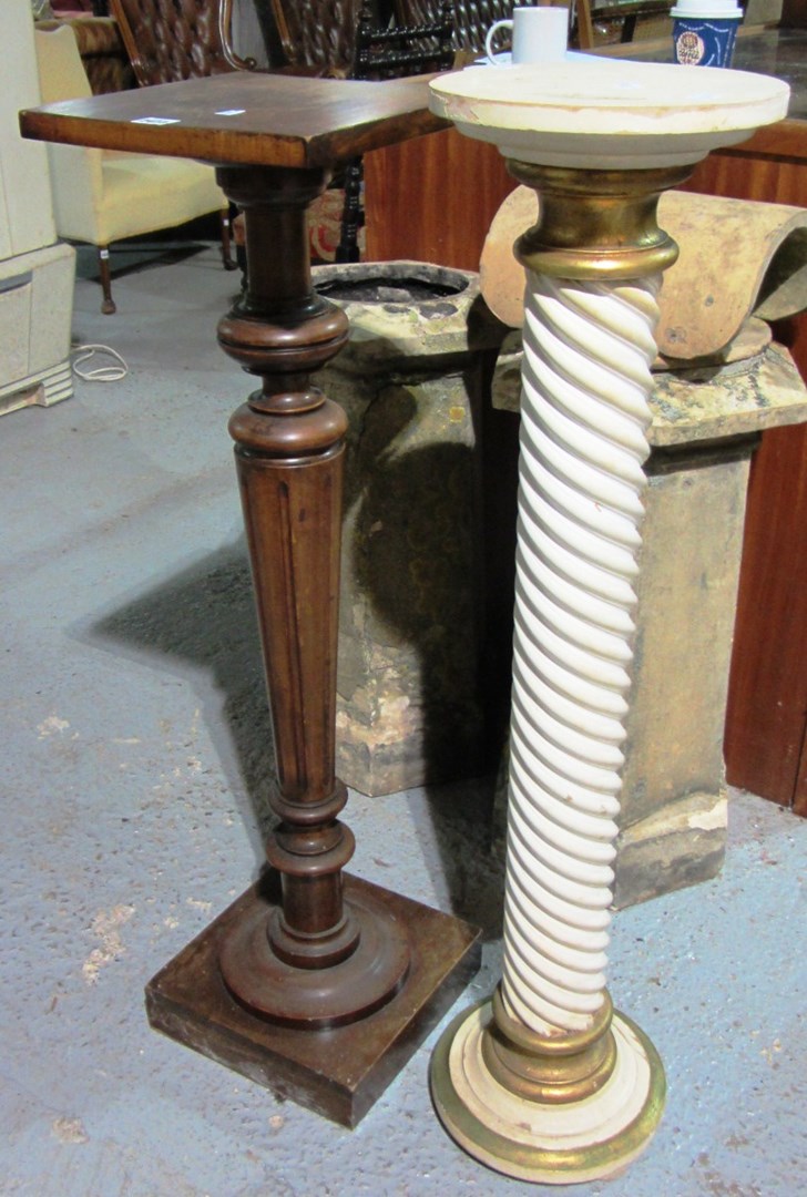 Appraisal: A parcel gilt cream paneled spiral column together with a