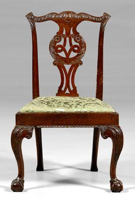 Appraisal: Chippendale mahogany side chair finely carved crest and pierced splat