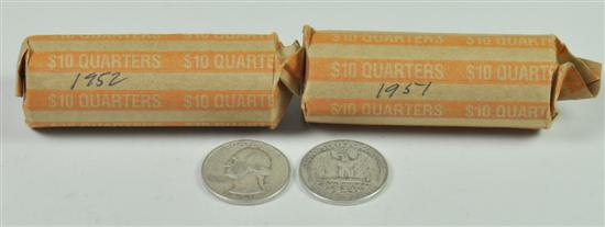 Appraisal: Two Rolls of Washington Quarters All silver Dates are and