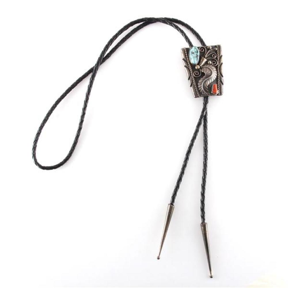 Appraisal: VINTAGE NATIVE AMERICAN INDIAN STERLING SILVER BOLO TIE WITH TURQUOISE