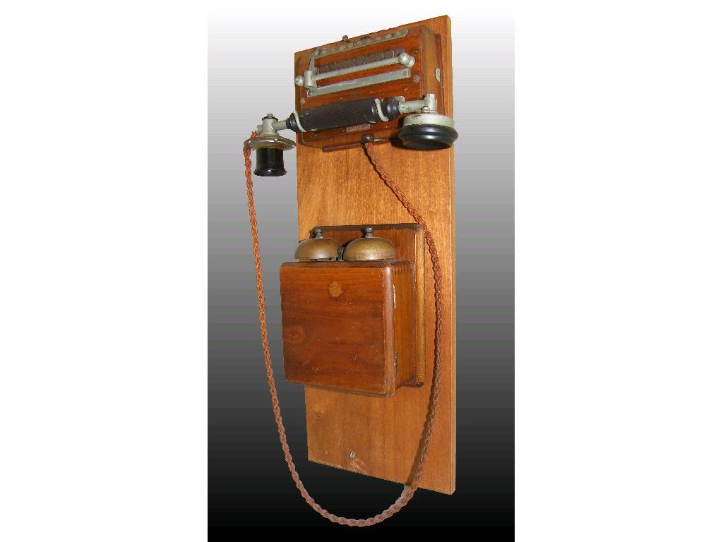 Appraisal: Handcom oak wall telephone consisting of top box mounted with