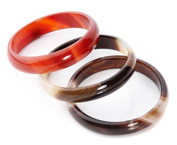 Appraisal: Suite of Three Banded Agate Hololith Bracelets