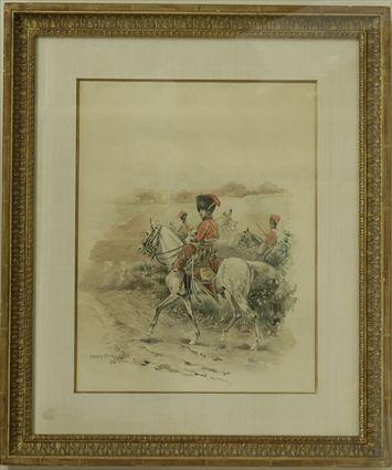 Appraisal: French School Soldiers on Horseback Watercolor