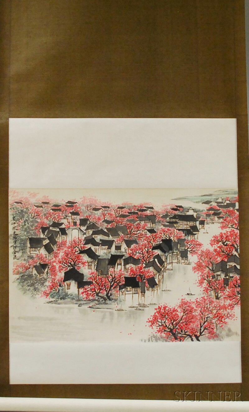 Appraisal: Chinese Ink and Watercolor on Paper Hanging Scroll Depicting a