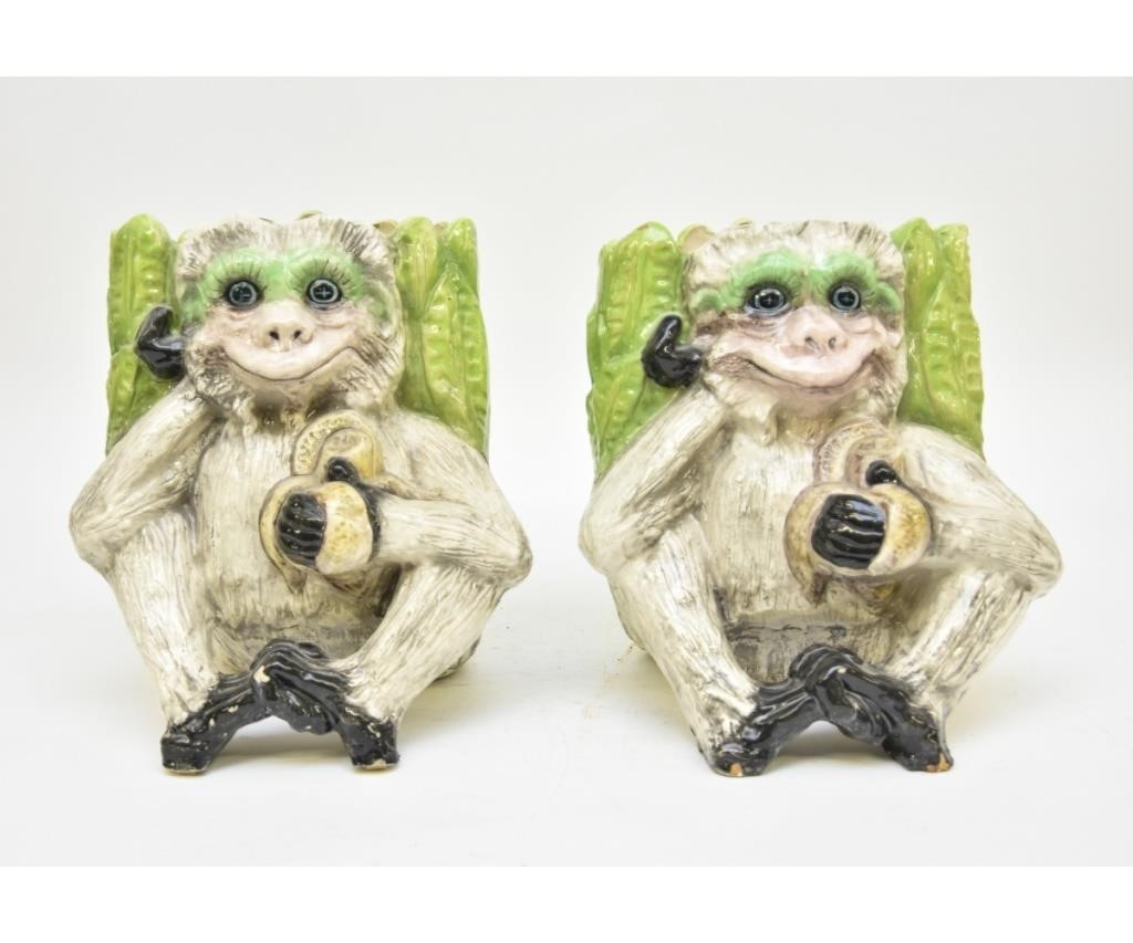 Appraisal: A large pair of ceramic monkey planters hand-crafted by TANA