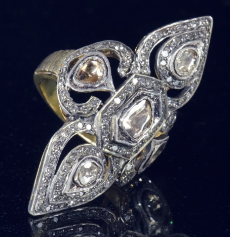 Appraisal: Full-Finger Vermeil Diamond RingHaving rose cut diamonds ct and single