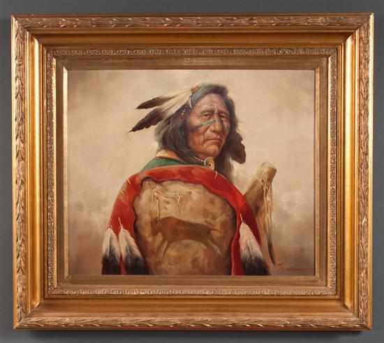 Appraisal: Troy Denton American b Portrait of an Indian Chief oil