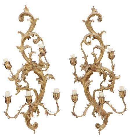 Appraisal: pair Florentine five-light wall sconces th c giltwood scrolling foliate