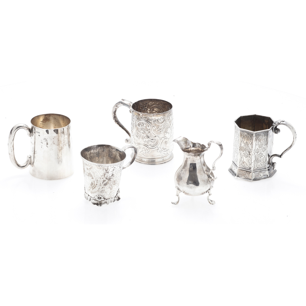 Appraisal: A group of four christening mugs to include a later