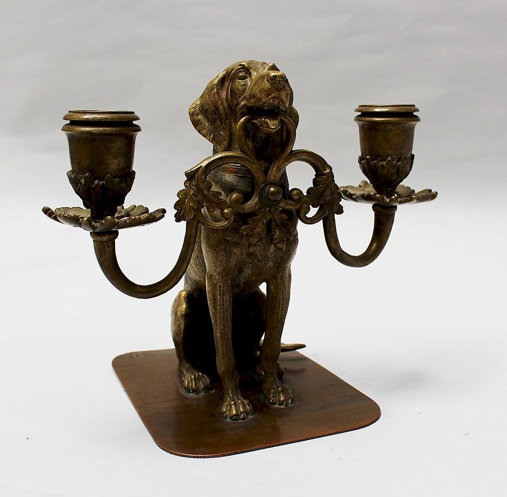 Appraisal: Hungarian Candelabra Hungarian Candelabra Dog holding two branches in his