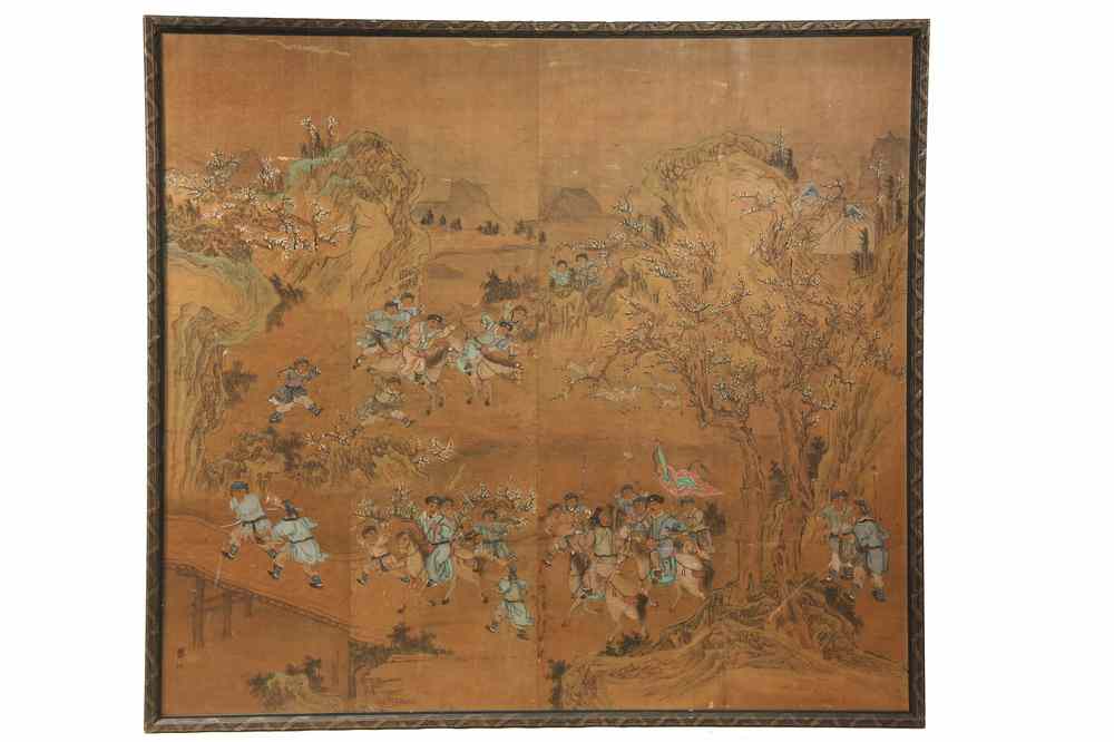 Appraisal: VERY EARLY CHINESE SILK PAINTING - Four-Panel Chinese Silk Painting